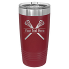 Personalized maroon 20 oz vacuum insulated tumbler with 'Lacrosse' design