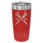 Personalized red 20 oz vacuum insulated tumbler with 'Lacrosse' design