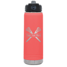 Personalized coral 20 oz vacuum insulated water bottle with 'Lacrosse' design