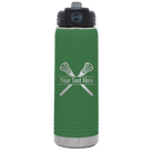 Personalized green 20 oz vacuum insulated water bottle with 'Lacrosse' design
