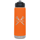 Personalized orange 20 oz vacuum insulated water bottle with 'Lacrosse' design