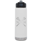 Personalized white 20 oz vacuum insulated water bottle with 'Lacrosse' design
