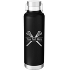 Personalized black 24 oz vacuum insulated water bottle with 'Lacrosse' design
