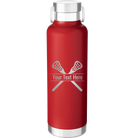Personalized red 24 oz vacuum insulated water bottle with 'Lacrosse' design