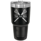 Personalized black 30 oz vacuum insulated tumbler with 'Lacrosse' design