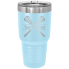 Personalized light blue 30 oz vacuum insulated tumbler with 'Lacrosse' design