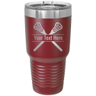 Personalized maroon 30 oz vacuum insulated tumbler with 'Lacrosse' design