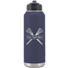 Personalized navy 32 oz vacuum insulated water bottle with 'Lacrosse' design