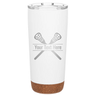 Personalized white 20 oz vacuum insulated tumbler with 'Lacrosse' design