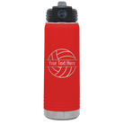 Personalized red 20 oz vacuum insulated water bottle with 'Volleyball' design
