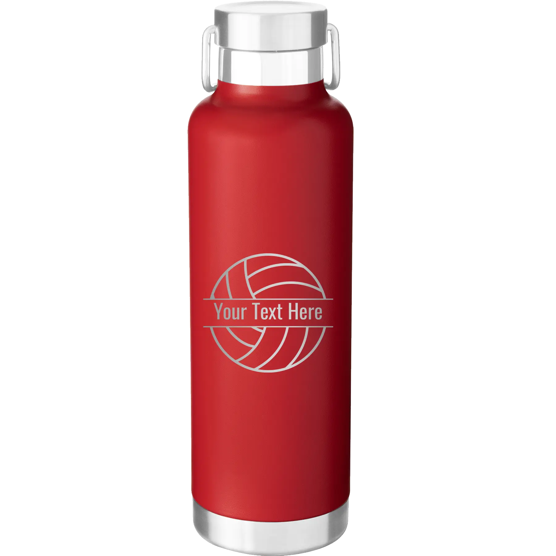 Personalized red 24 oz vacuum insulated water bottle with 'Volleyball' design