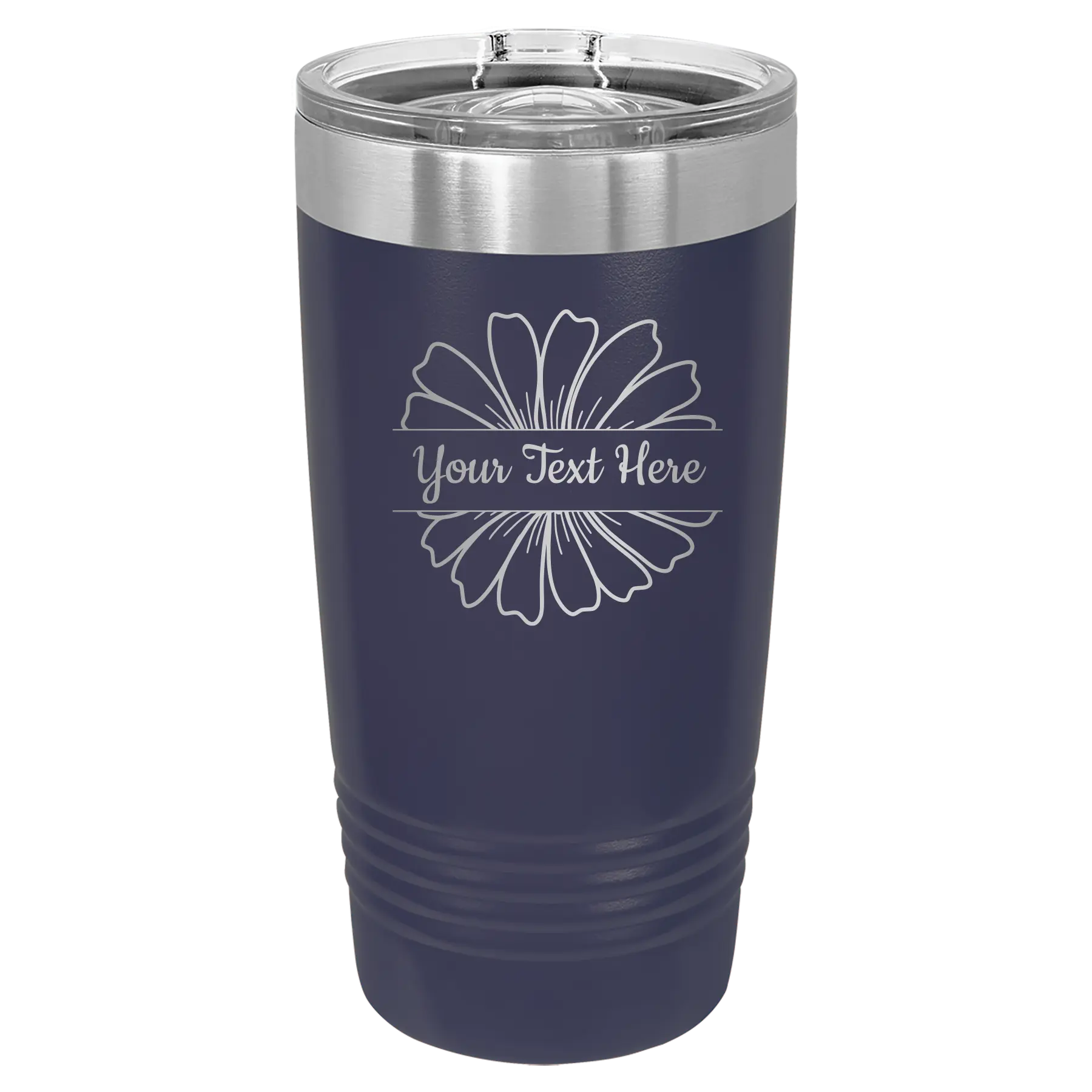 Personalized navy 20 oz vacuum insulated tumbler with 'Flower 1' design