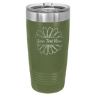 Personalized olive green 20 oz vacuum insulated tumbler with 'Flower 1' design