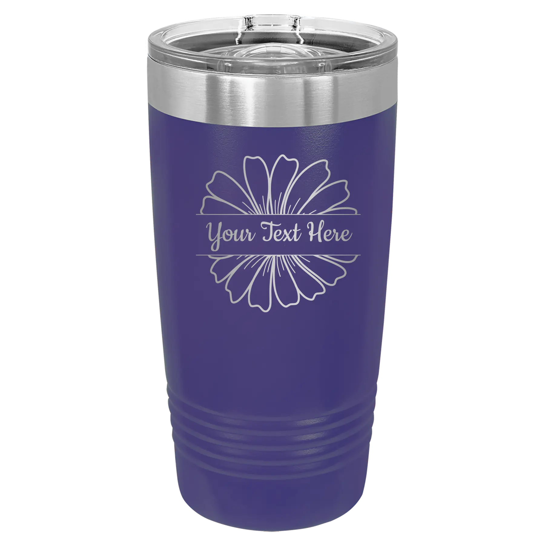 Personalized purple 20 oz vacuum insulated tumbler with 'Flower 1' design