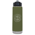 Personalized olive green 20 oz vacuum insulated water bottle with 'Flower 1' design
