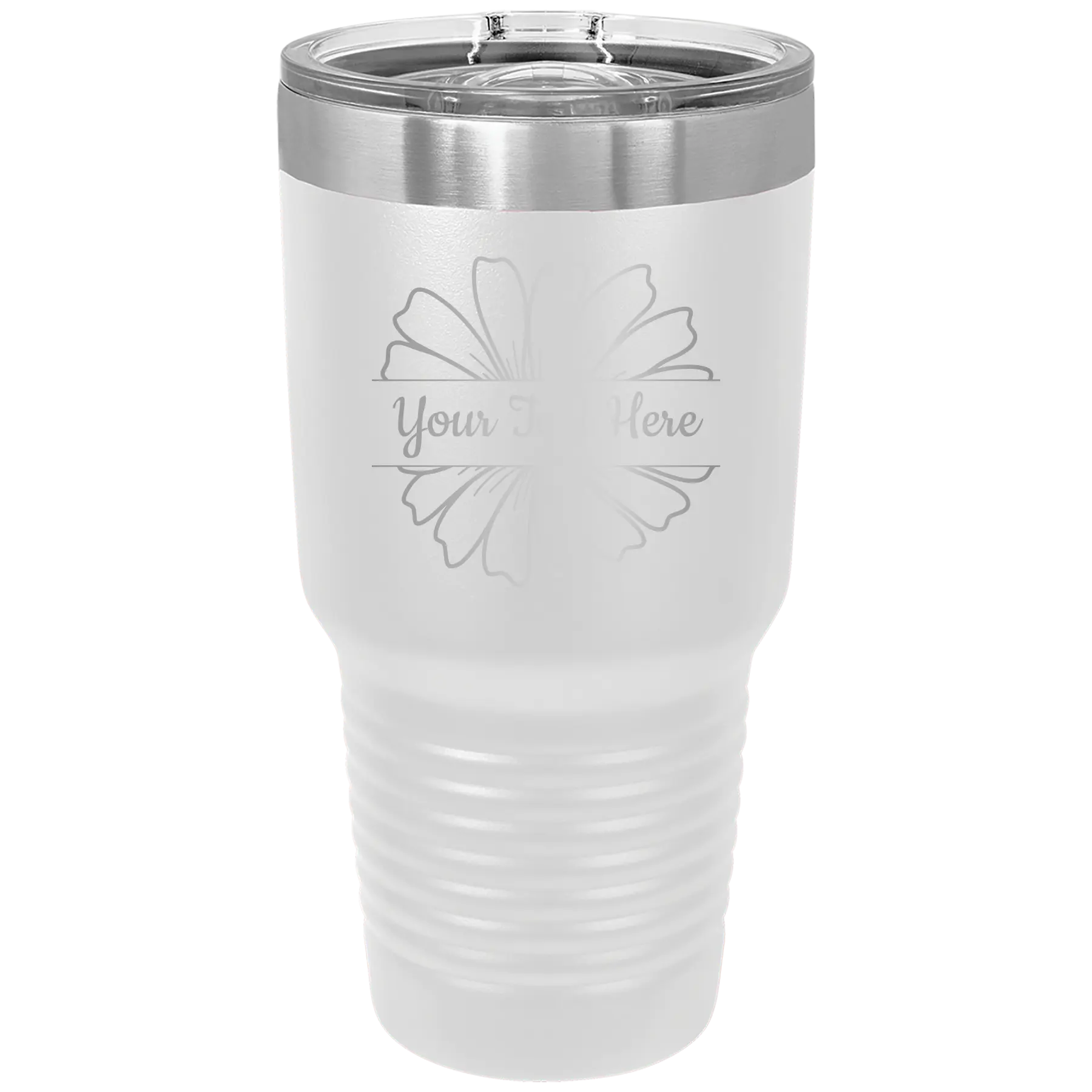 Personalized white 30 oz vacuum insulated tumbler with 'Flower 1' design