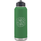 Personalized green 32 oz vacuum insulated water bottle with 'Flower 1' design