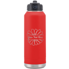 Personalized red 32 oz vacuum insulated water bottle with 'Flower 1' design