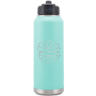 Personalized teal 32 oz vacuum insulated water bottle with 'Flower 1' design