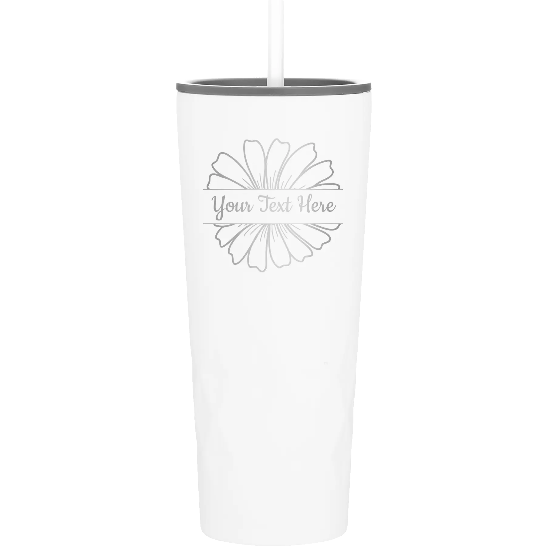 Personalized white 20 oz vacuum insulated tumbler with 'Flower 1' design