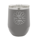 Personalized dark gray 12 oz vacuum insulated wine cup with 'Flower 1' design