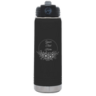 Personalized black 20 oz vacuum insulated water bottle with 'Flower Frame 1' design
