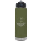 Personalized olive green 20 oz vacuum insulated water bottle with 'Flower Frame 1' design