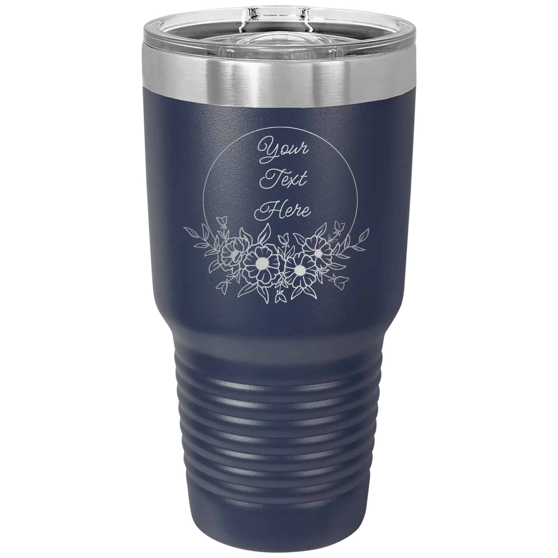 Personalized navy 30 oz vacuum insulated tumbler with 'Flower Frame 1' design