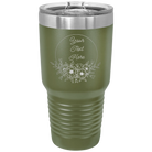 Personalized olive green 30 oz vacuum insulated tumbler with 'Flower Frame 1' design