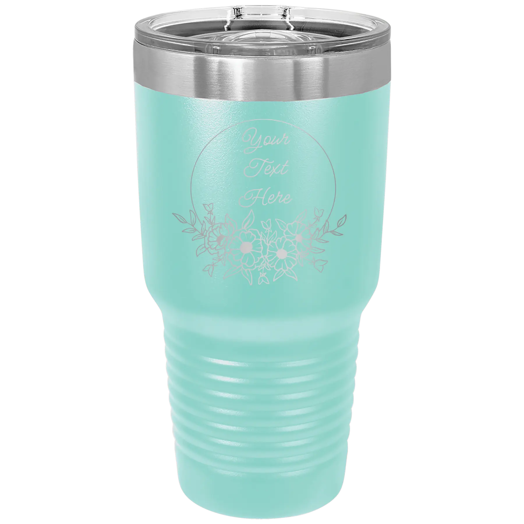 Personalized teal 30 oz vacuum insulated tumbler with 'Flower Frame 1' design