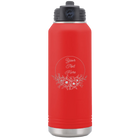 Personalized red 32 oz vacuum insulated water bottle with 'Flower Frame 1' design