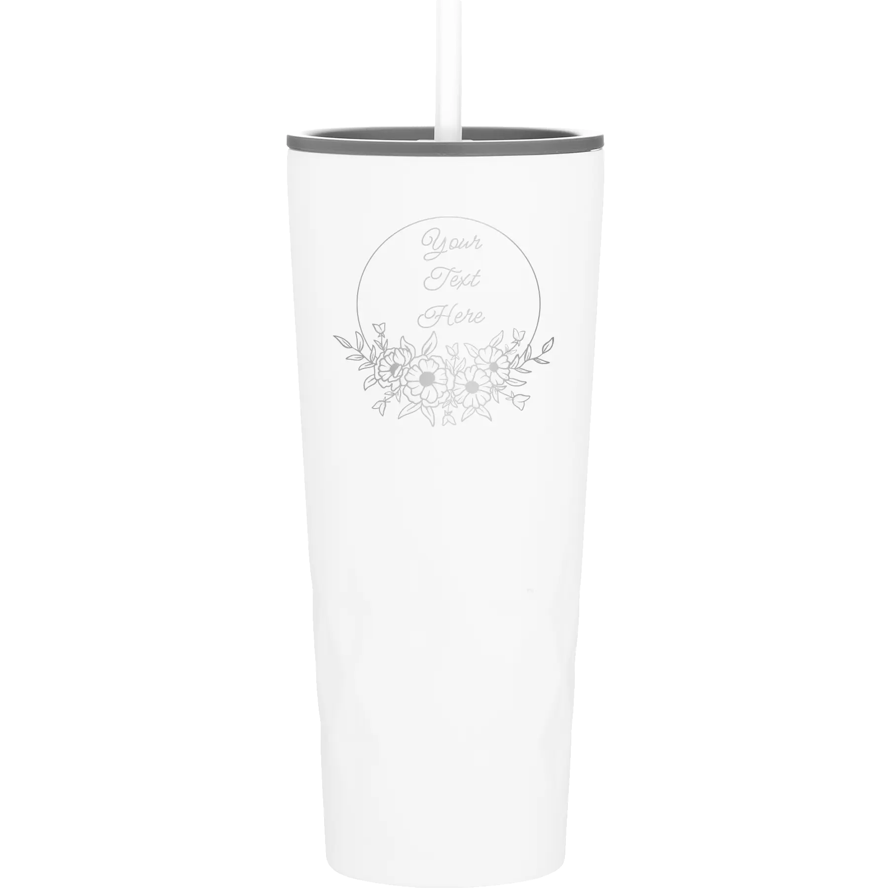 Personalized white 20 oz vacuum insulated tumbler with 'Flower Frame 1' design