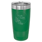 Personalized green 20 oz vacuum insulated tumbler with 'Floral Circle with Text Wedding or Anniversary' design