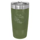 Personalized olive green 20 oz vacuum insulated tumbler with 'Floral Circle with Text Wedding or Anniversary' design