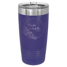 Personalized purple 20 oz vacuum insulated tumbler with 'Floral Circle with Text Wedding or Anniversary' design