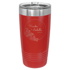 Personalized red 20 oz vacuum insulated tumbler with 'Floral Circle with Text Wedding or Anniversary' design