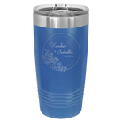 Personalized royal blue 20 oz vacuum insulated tumbler with 'Floral Circle with Text Wedding or Anniversary' design