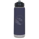 Personalized navy 20 oz vacuum insulated water bottle with 'Floral Circle with Text Wedding or Anniversary' design