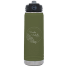 Personalized olive green 20 oz vacuum insulated water bottle with 'Floral Circle with Text Wedding or Anniversary' design