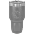 Personalized dark gray 30 oz vacuum insulated tumbler with 'Floral Circle with Text Wedding or Anniversary' design