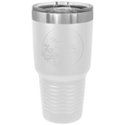 Personalized white 30 oz vacuum insulated tumbler with 'Floral Circle with Text Wedding or Anniversary' design
