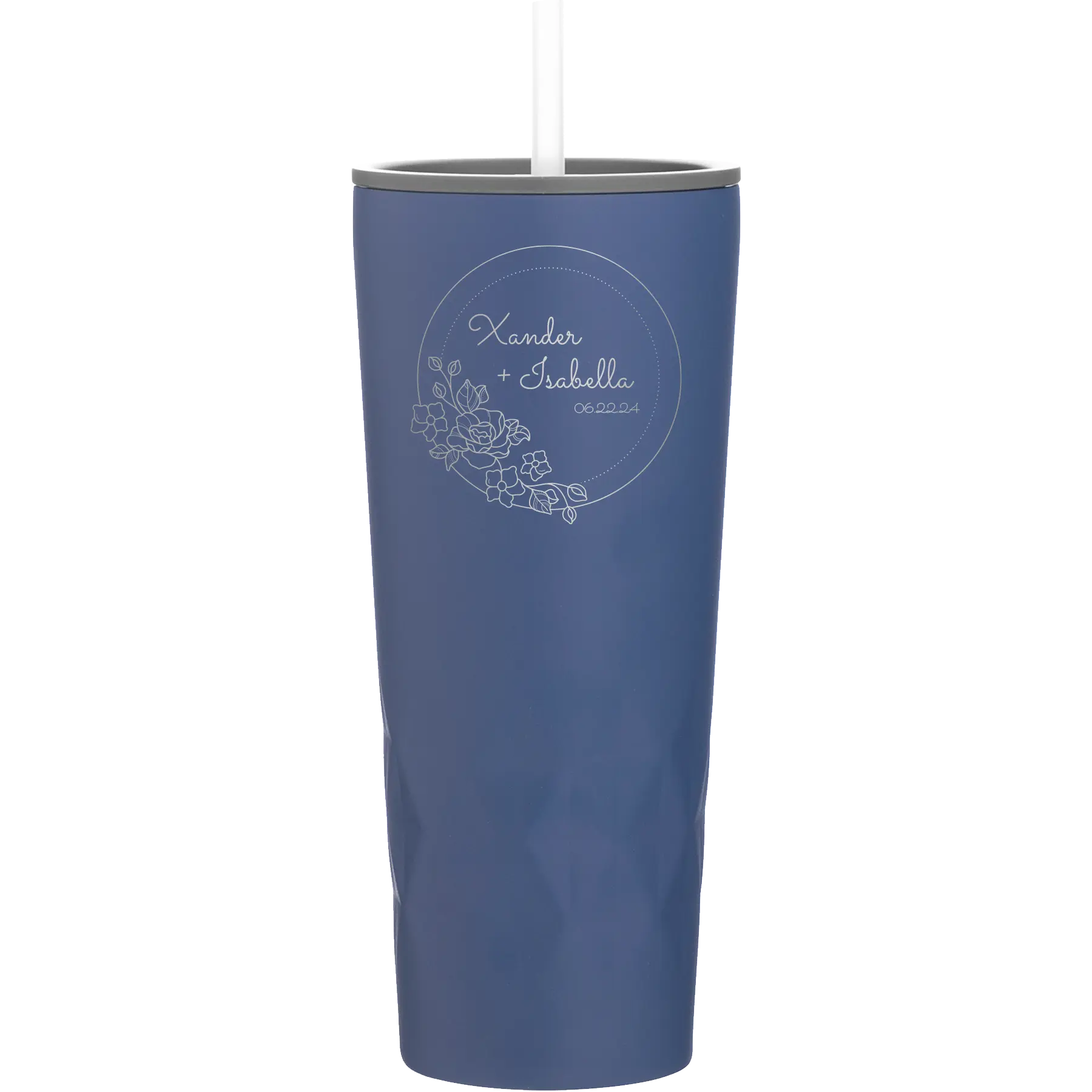Personalized constellation 20 oz vacuum insulated tumbler with 'Floral Circle with Text Wedding or Anniversary' design