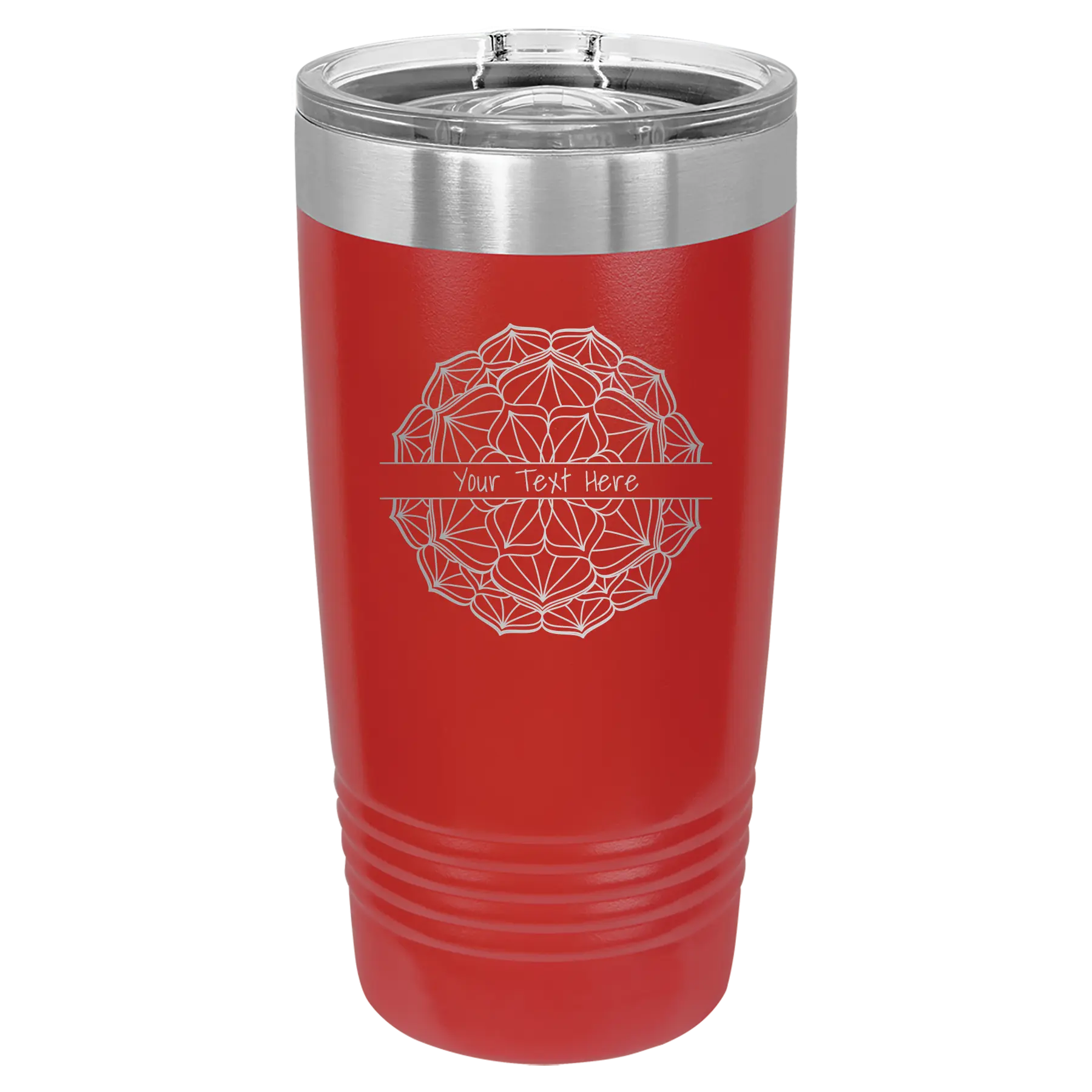 Personalized red 20 oz vacuum insulated tumbler with 'Mandala 1' design