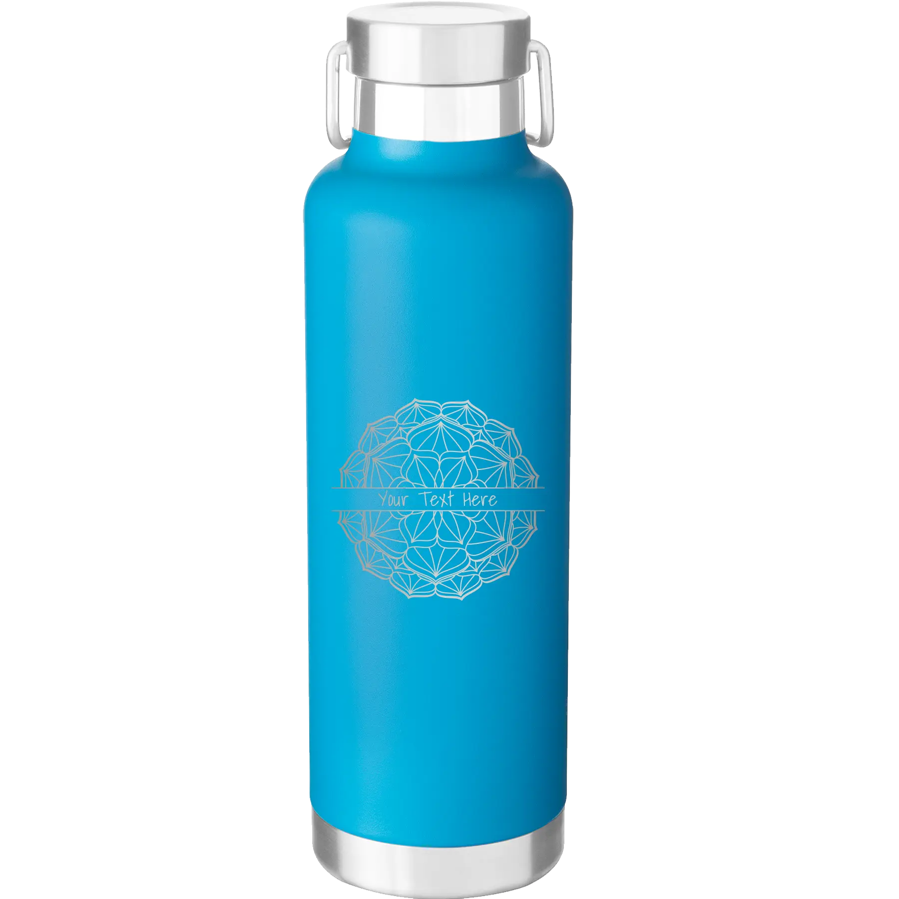 Personalized aqua 24 oz vacuum insulated water bottle with 'Mandala 1' design
