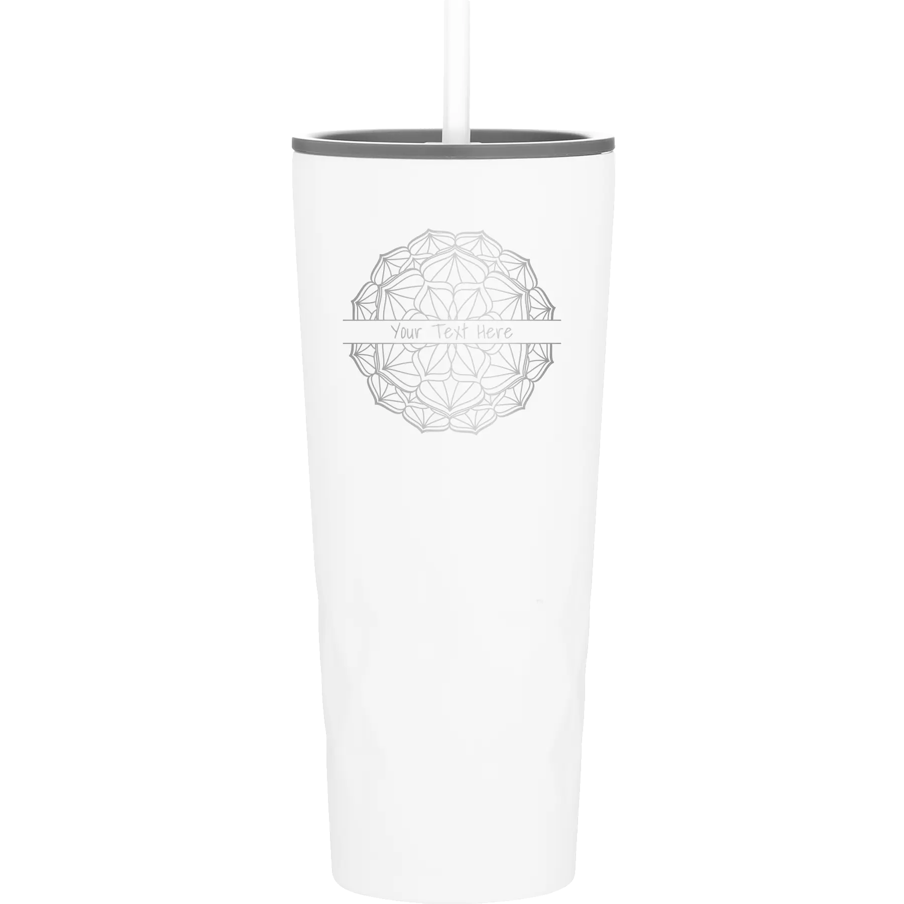 Personalized white 20 oz vacuum insulated tumbler with 'Mandala 1' design