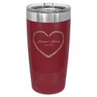 Personalized maroon 20 oz vacuum insulated tumbler with 'Heart Frame' design
