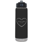 Personalized black 20 oz vacuum insulated water bottle with 'Heart Frame' design