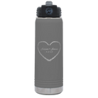 Personalized dark gray 20 oz vacuum insulated water bottle with 'Heart Frame' design