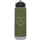 Personalized olive green 20 oz vacuum insulated water bottle with 'Heart Frame' design