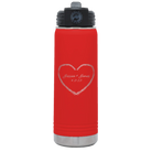 Personalized red 20 oz vacuum insulated water bottle with 'Heart Frame' design